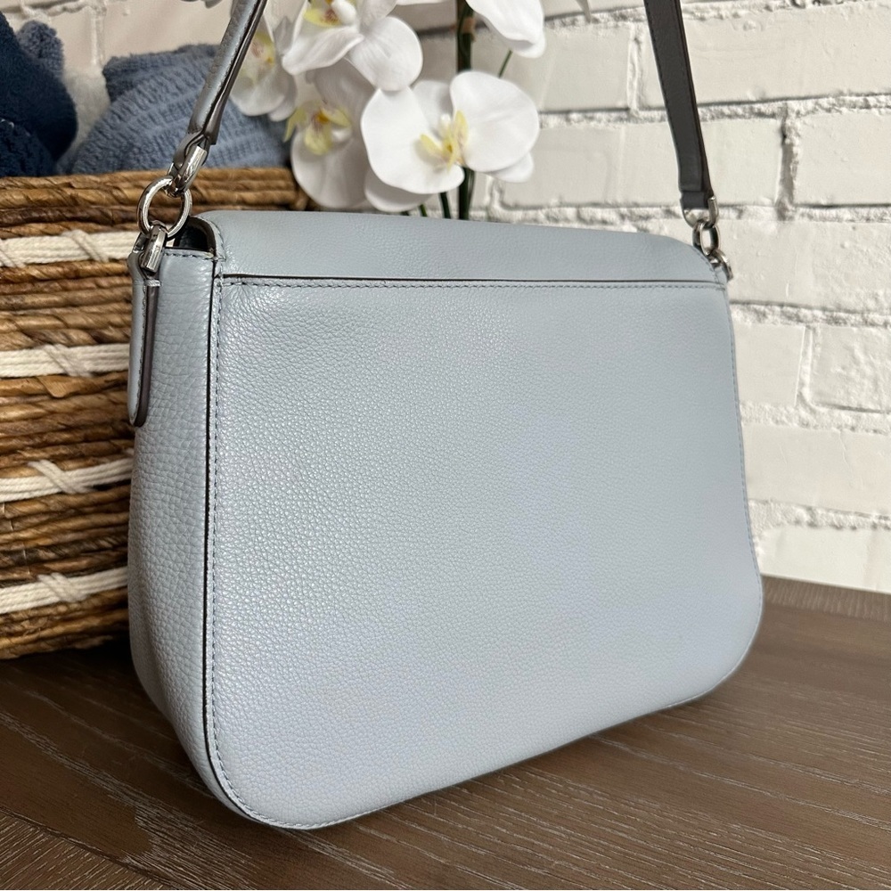 EUC $359 Kate Spade Jackson Medium Flap Shoulder Bag (Frosted Blue with Silver) - Picture 4 of 13